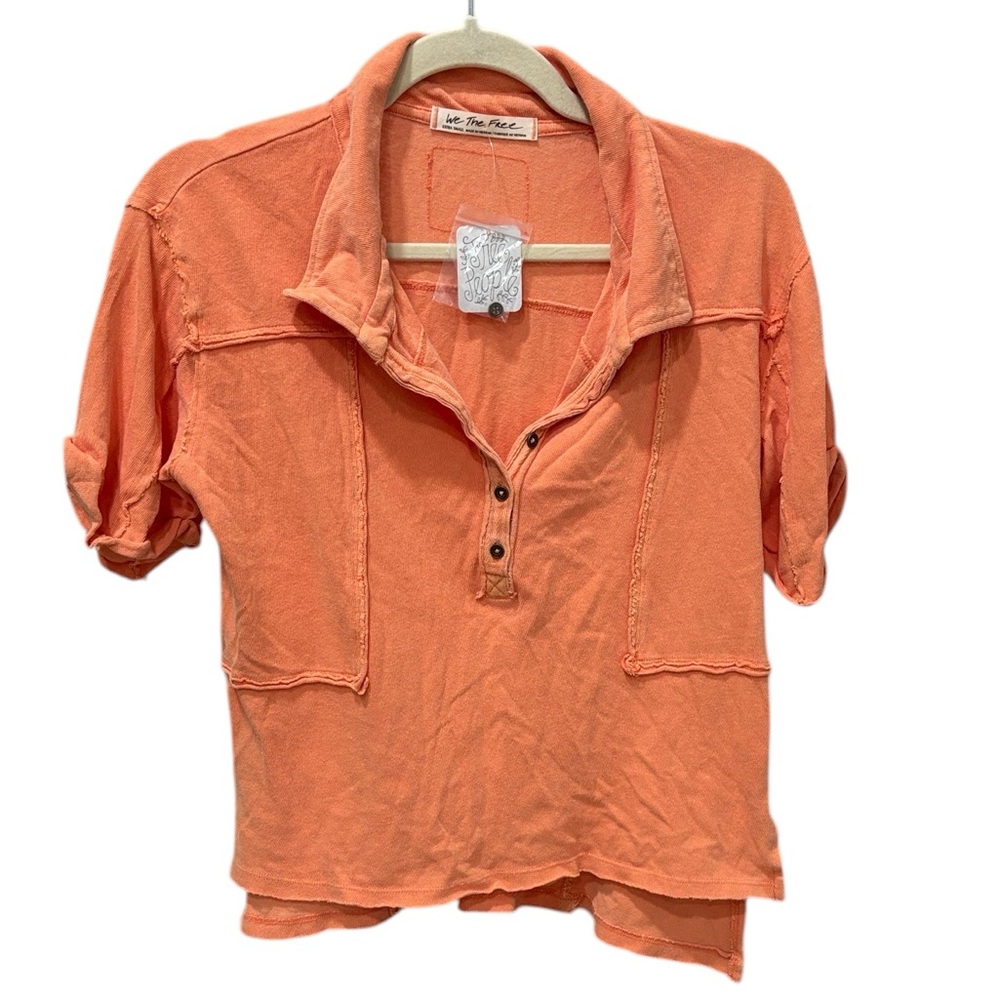 NWT Free People orange oversized lightweight polo shirt sz XS